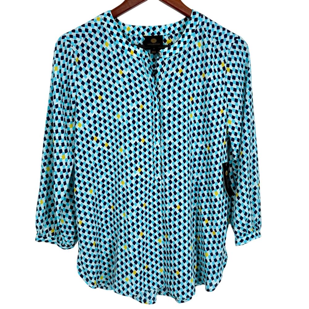 NEW NWT JM Collection Small Blue Business Professional Blouse Shirt Top Office